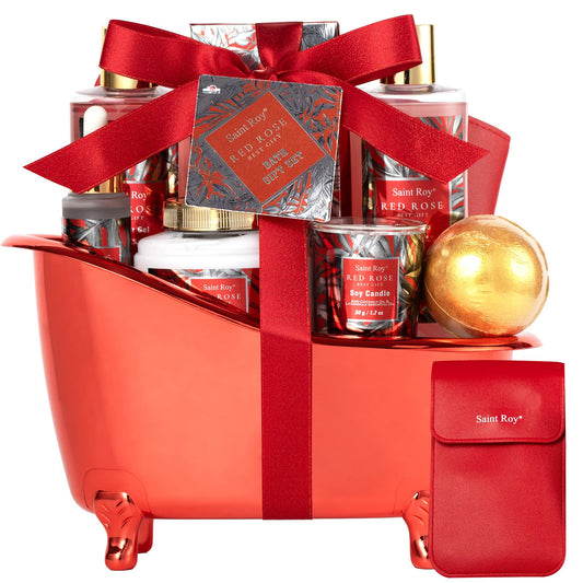 Saint Roy Christmas spa gift set in a bath tub display, ideal for gifting.