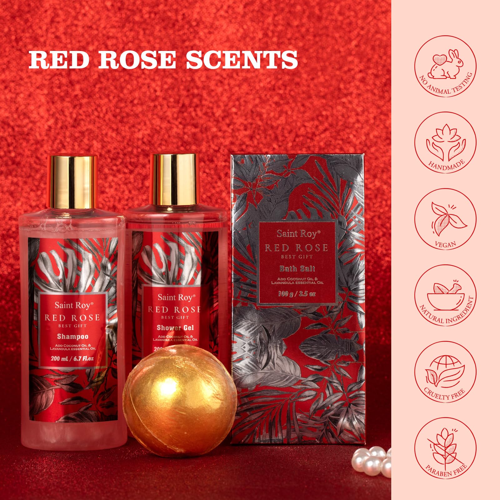 Saint Roy jojoba oil bath oil with rose oil for nourishing bath care.
