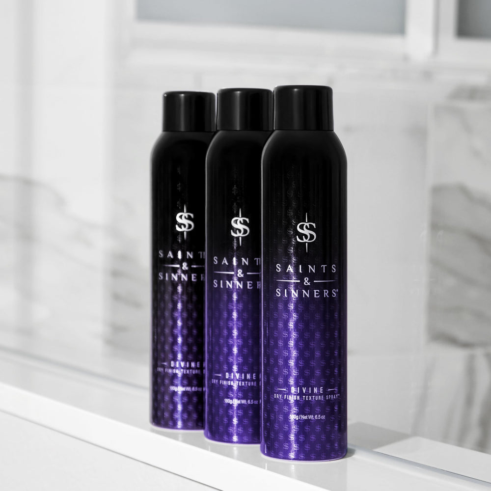 Saints & Sinners Divine Dry Finish Texture Spray provides texture and flexible separation.
