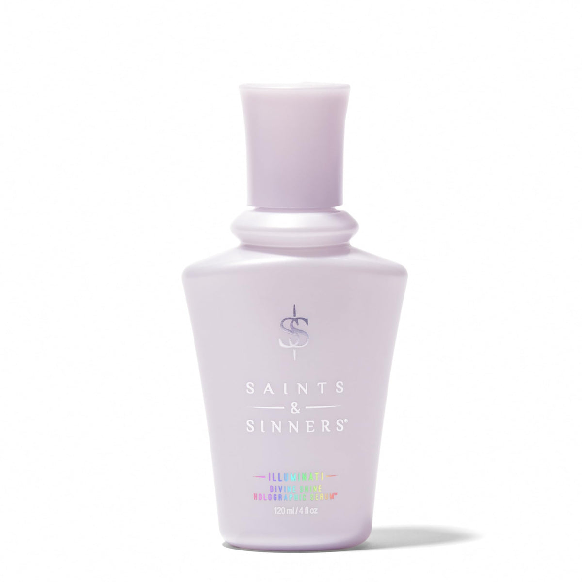 Saints & Sinners Illuminati Divine Shine bottle close-up with holographic glow