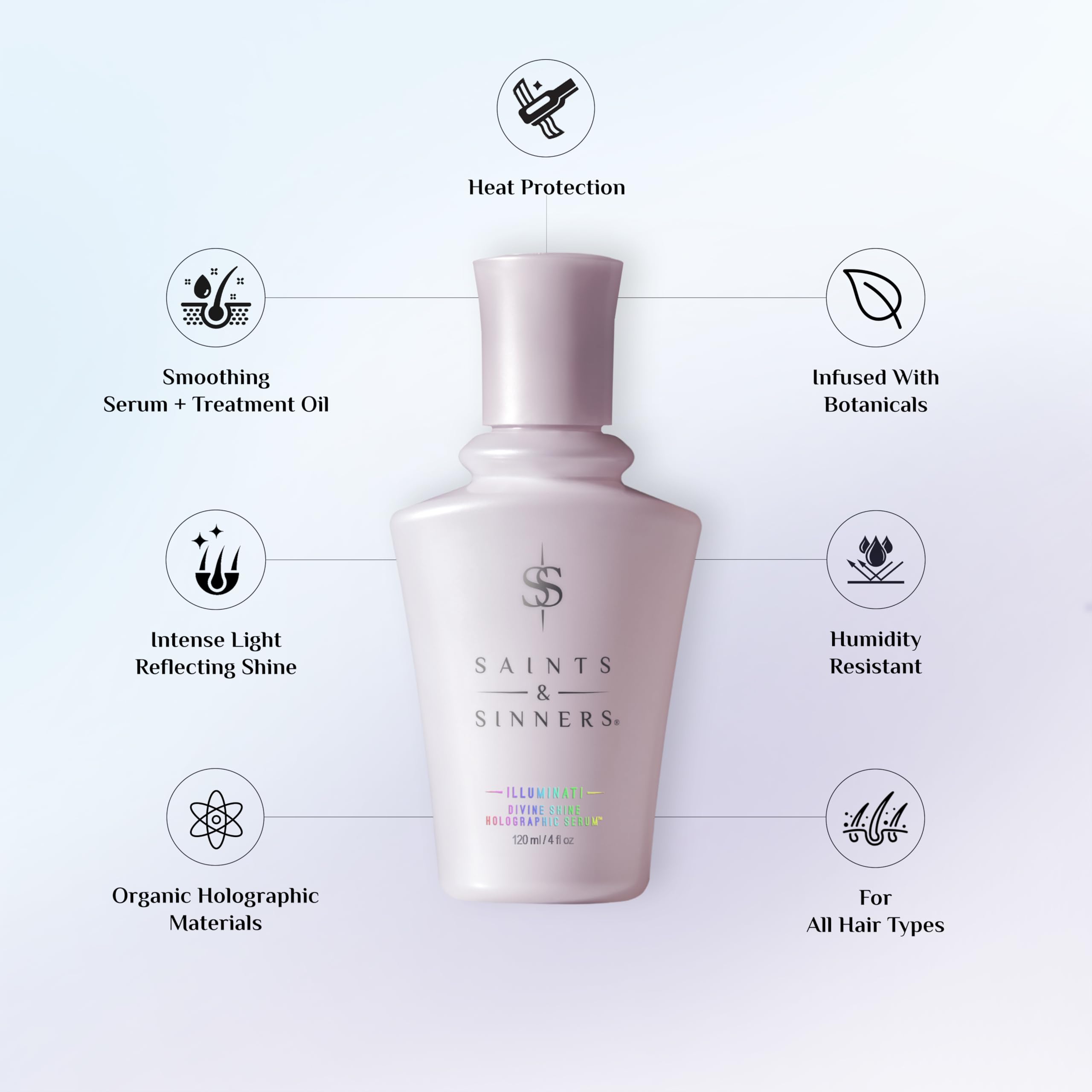 Saints & Sinners Illuminati Divine Shine serum applied to hair for a smooth, luminous finish