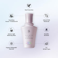 Saints & Sinners Illuminati Divine Shine serum applied to hair for a smooth, luminous finish