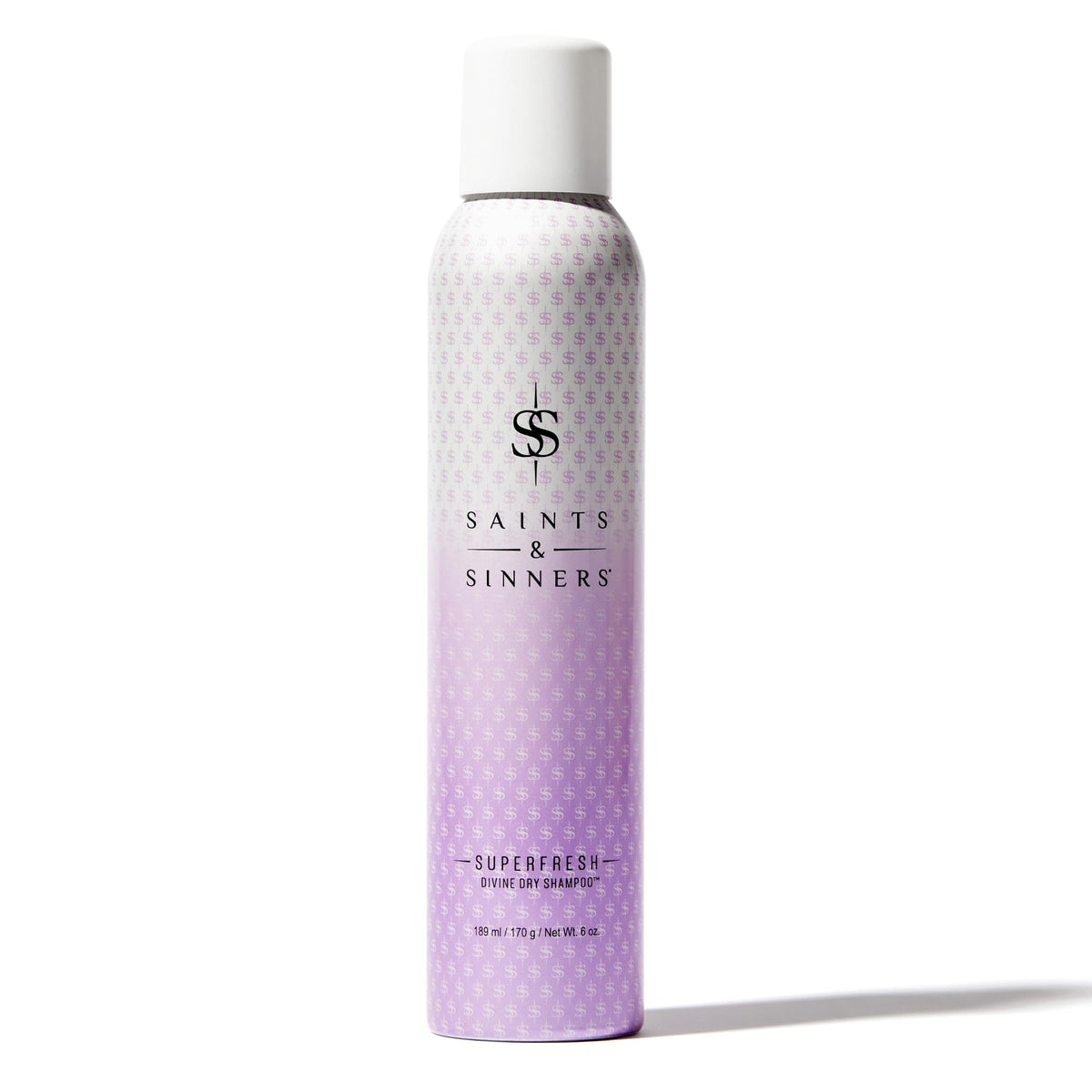 Saints & Sinners Superfresh Divine dry shampoo bottle closeup for instant refresh.