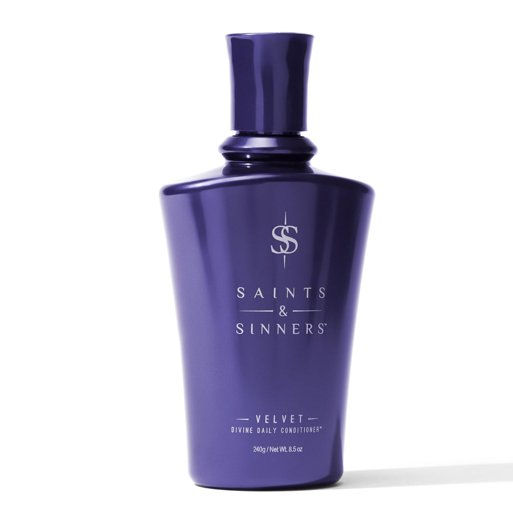 Saints & Sinners Velvet Divine Daily Conditioner bottle delivers instant moisture for dry hair.
