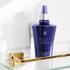 Saints & Sinners Velvet Divine bottle demonstrates quick refresh between washes with conditioning spray.