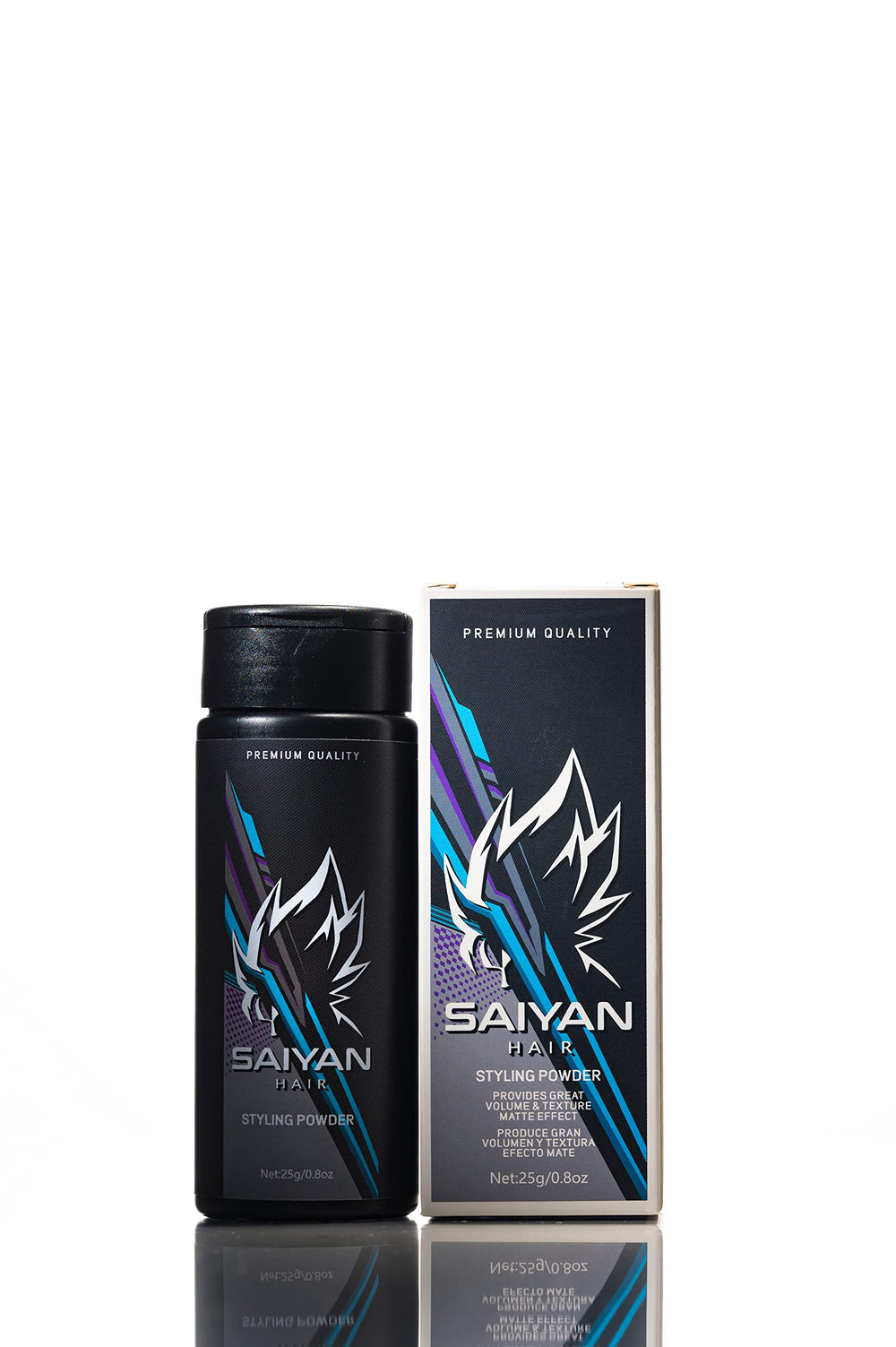 Saiyan Hair Powder bottle shows matte finish for effortless daily styling