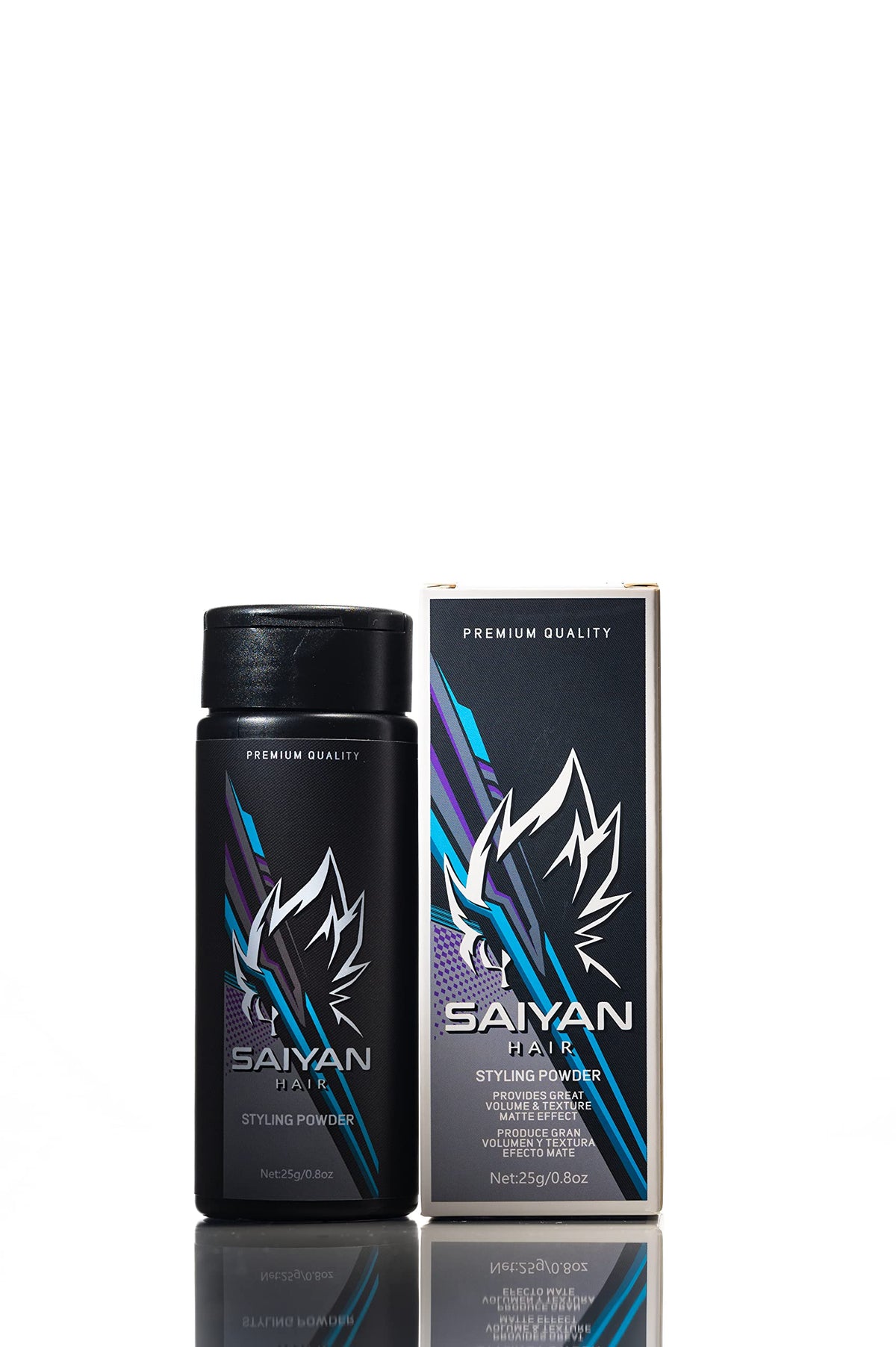 Saiyan Hair Powder bottle shows matte finish for effortless daily styling