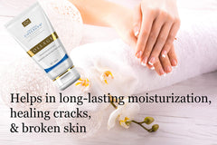 Salcoll Pure Bioactive Hand Cream being applied, suggesting regeneration and hydration.