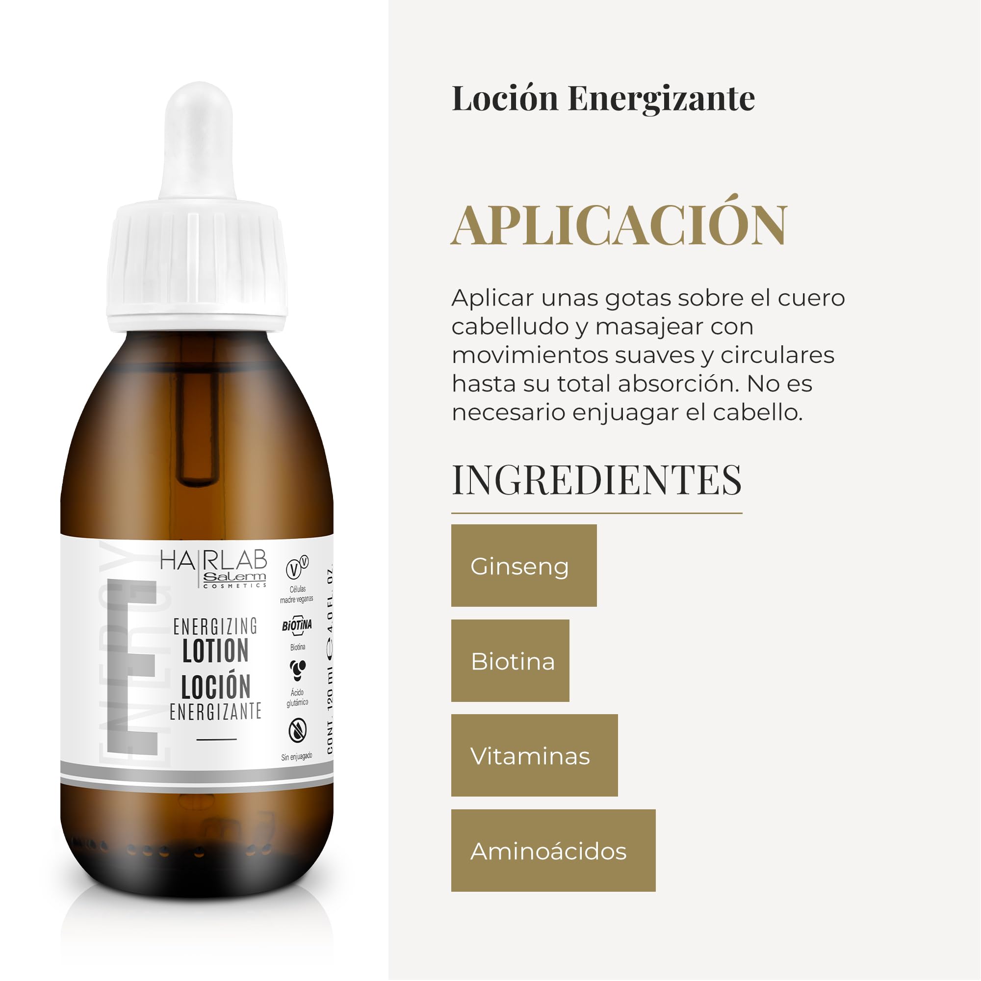 SALERM Hairlab Energizing Lotion vegan stem cells illustrated for nourishment.