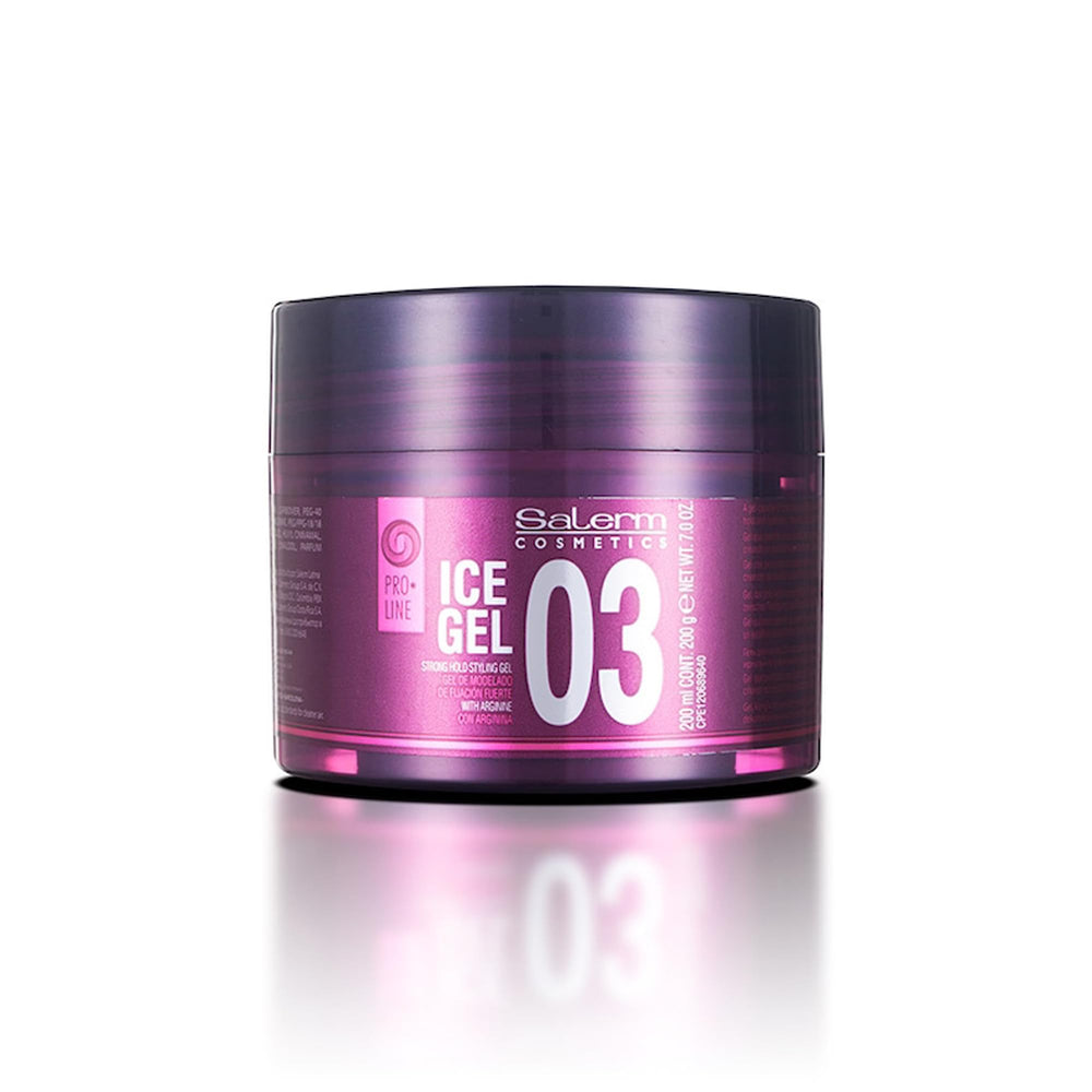Salerm Ice Gel 03 bottle front showing strong hold for versatile styling