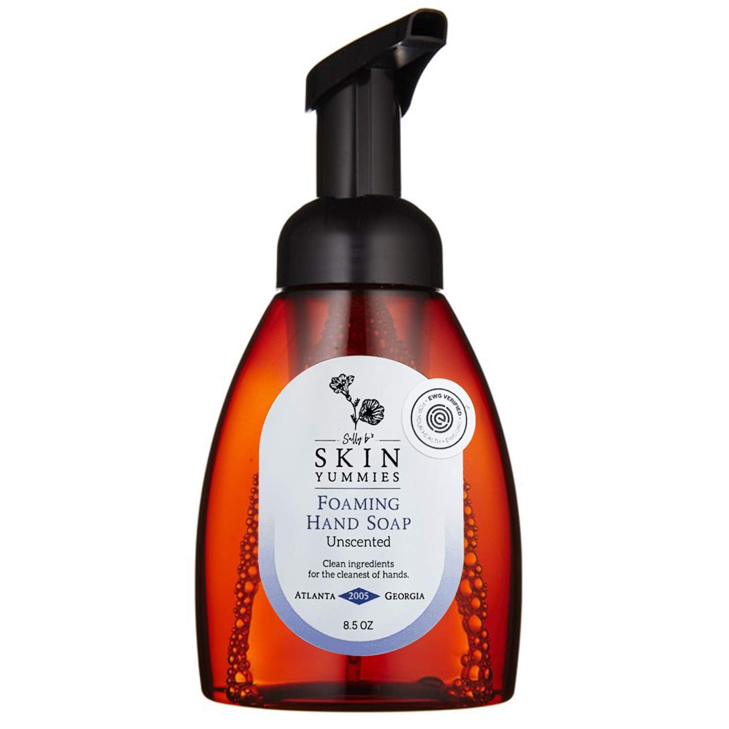 Sally B's Skin Yummies unscented foaming hand soap bottle front for gentle cleansing