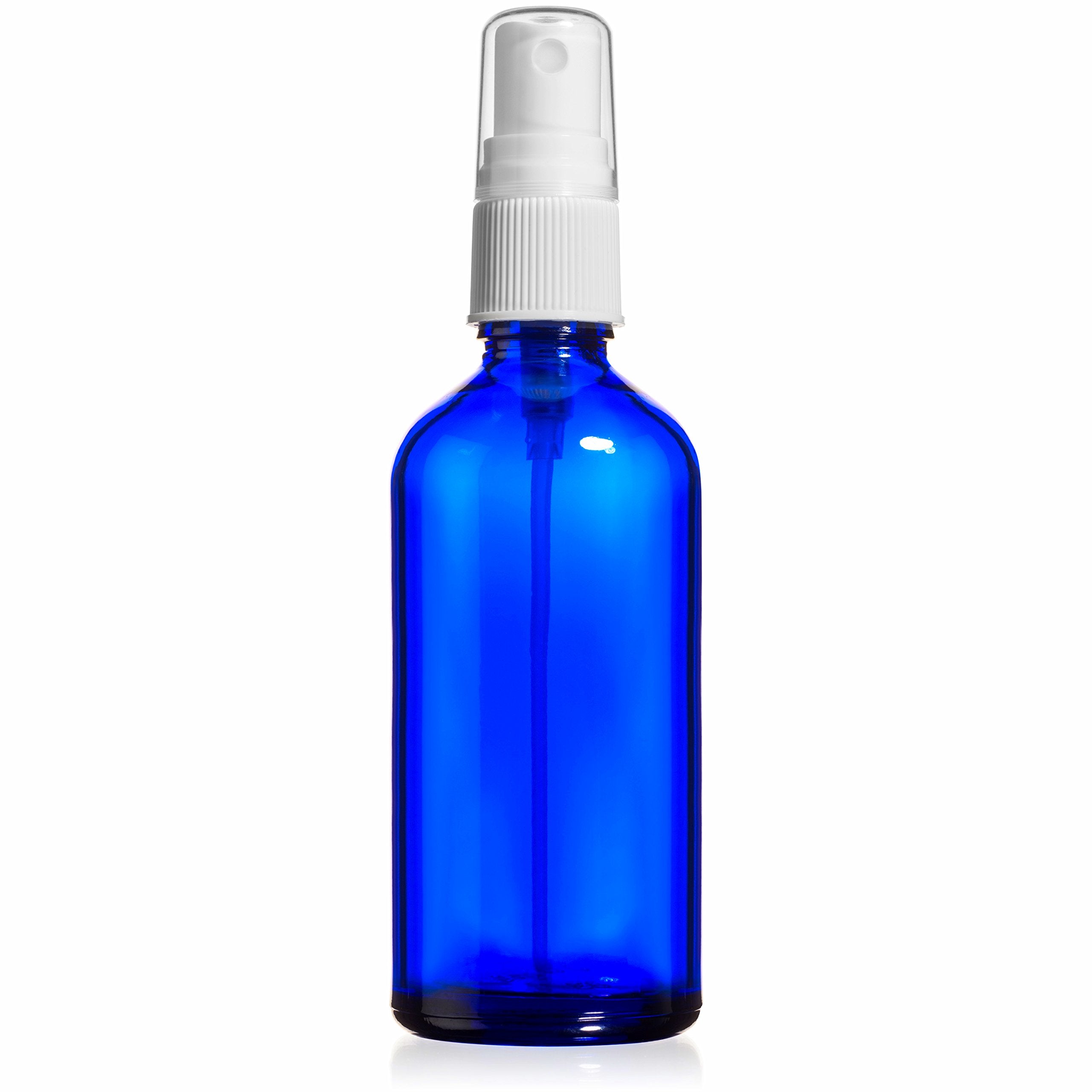 Sally's Organics blue glass mister 100ml front view for essential oils