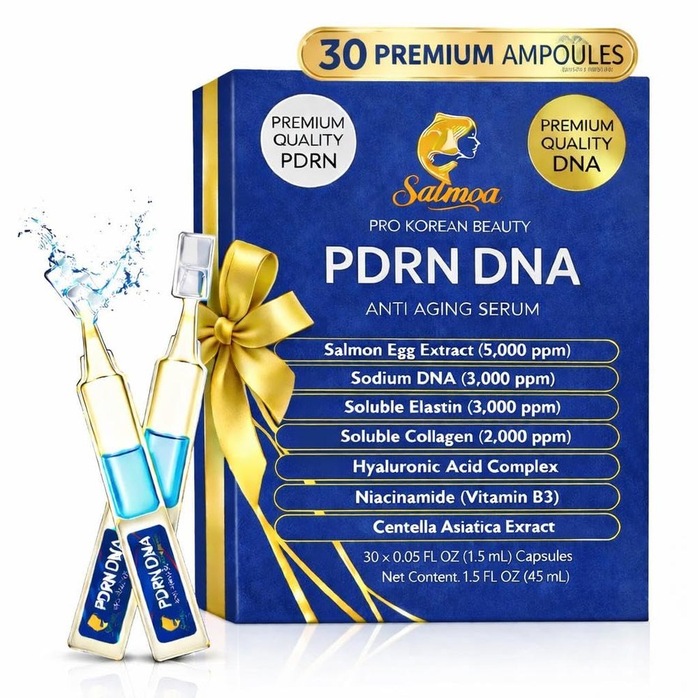 Salmoa Salmon DNA PDRN serum bottle highlighting hydration for daily glow
