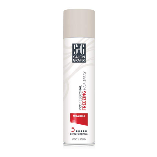 Salon Grafix Freezing Mega Hold spray in action supports strong hold and volume.