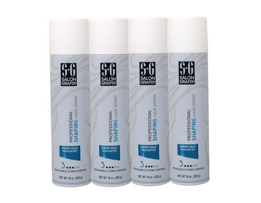Salon Grafix Professional Shaping Spray bottle close-up showing fast-drying hold.