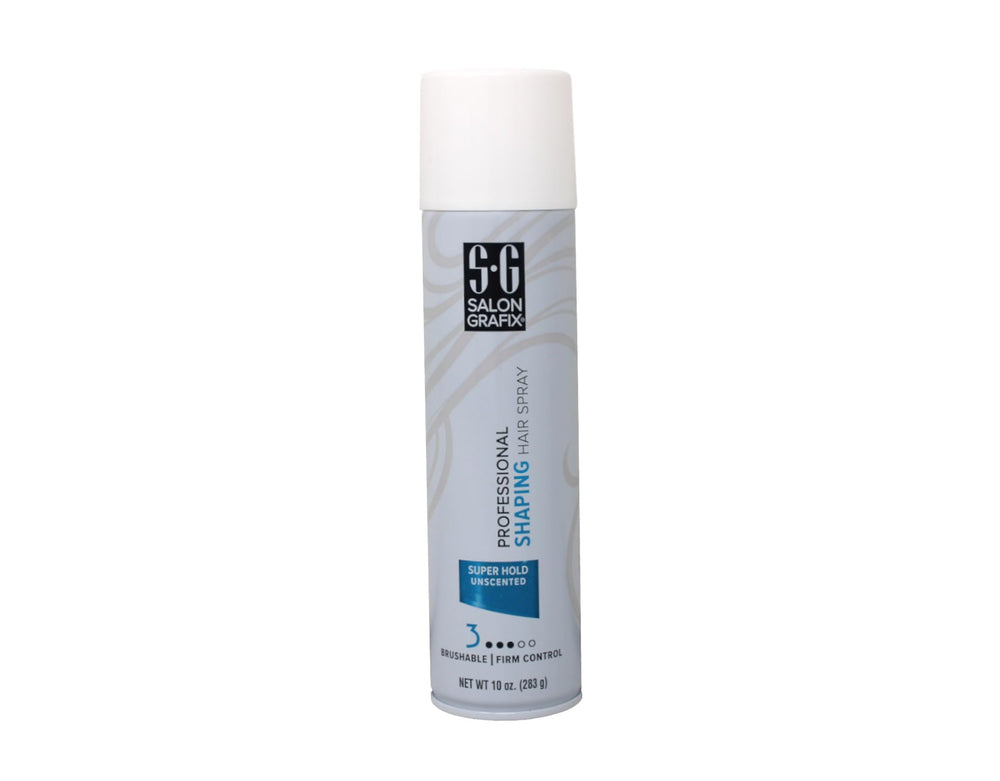 Salon Grafix unscented hair spray application on styled hair for humidity resistance.