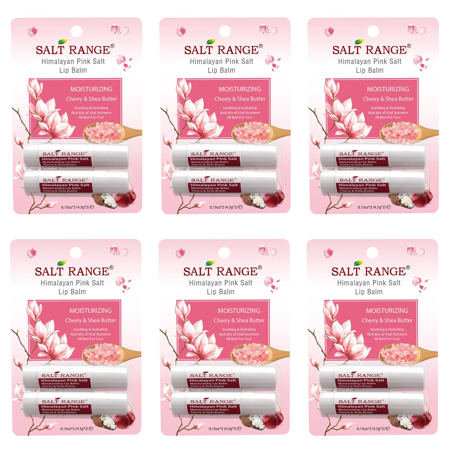 Salt Range lip balm tube with cherry and shea butter for deep hydration.
