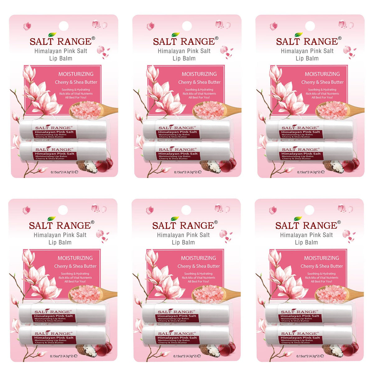 Salt Range lip balm tube with cherry and shea butter for deep hydration.