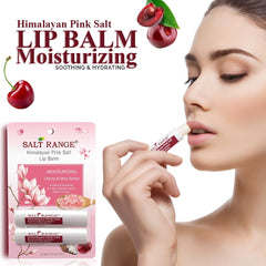 Salt Range lip balm front tube with cherry and shea formula for dryness