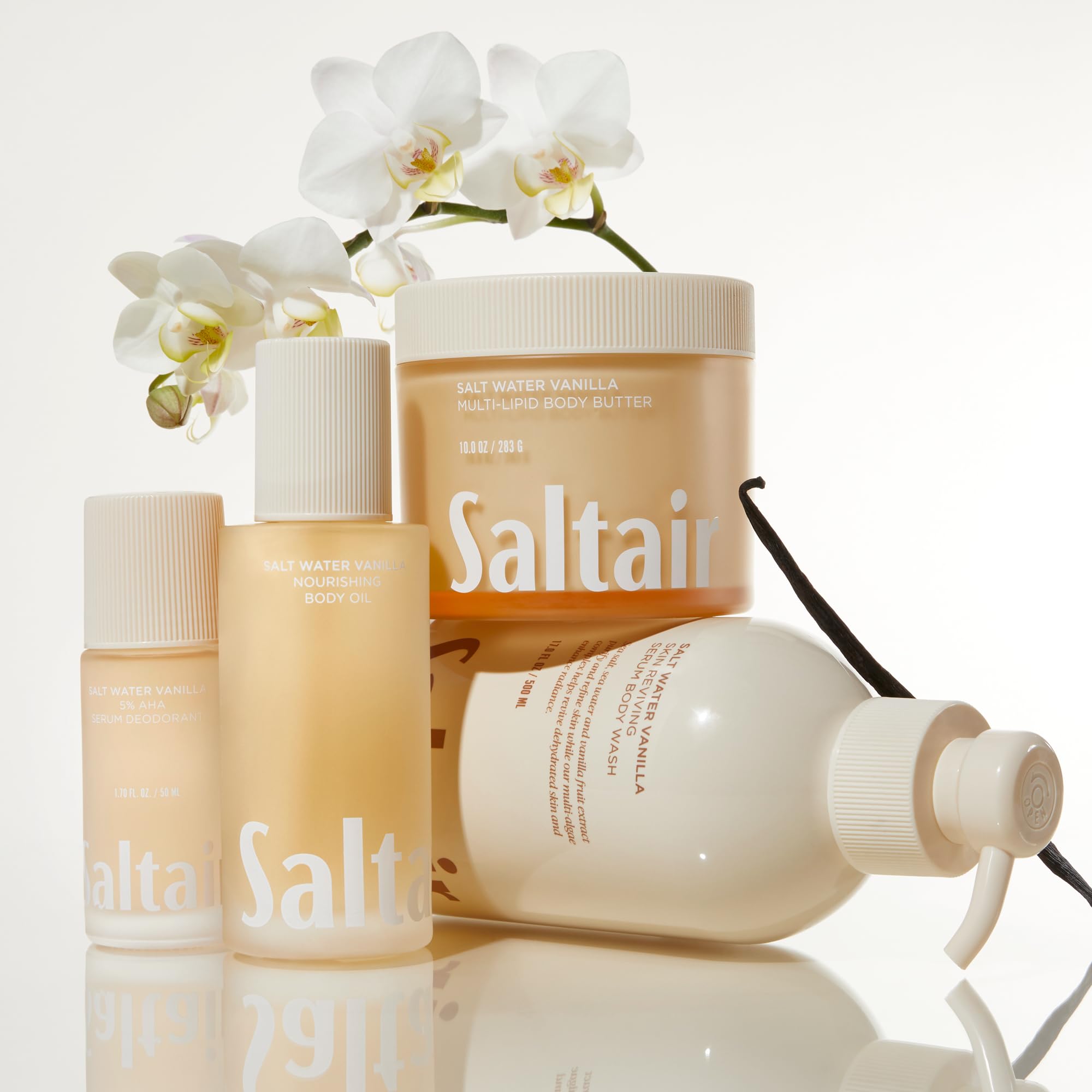 Saltair 10oz jar on bathroom counter demonstrates convenient packaging.