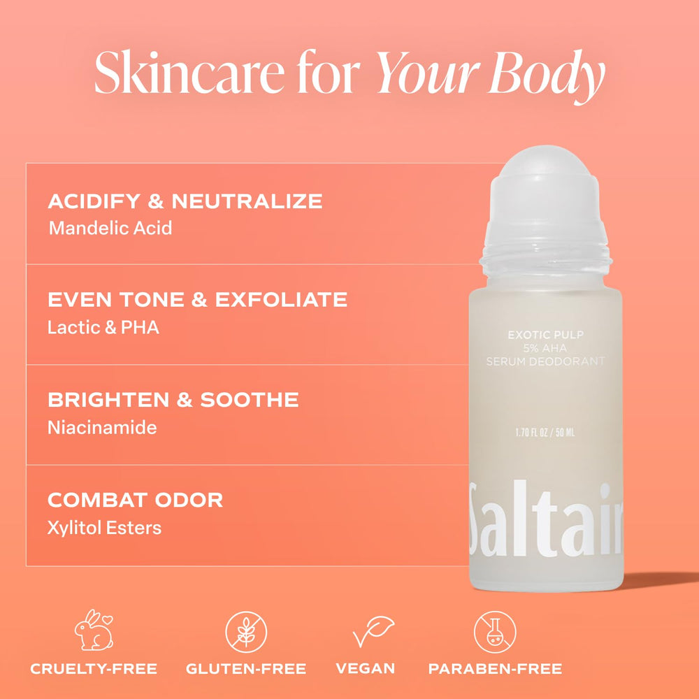 Saltair AHA blend highlights Mandelic and Lactic acids for smoother skin.