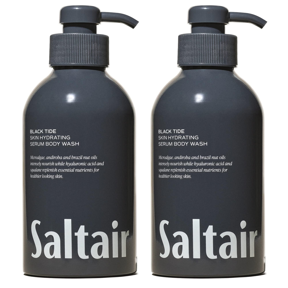 Saltair Black Tide body wash bottle pump for easy daily cleansing.