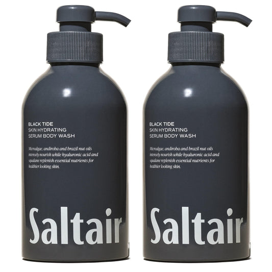 Saltair Black Tide body wash bottle pump for easy daily cleansing.