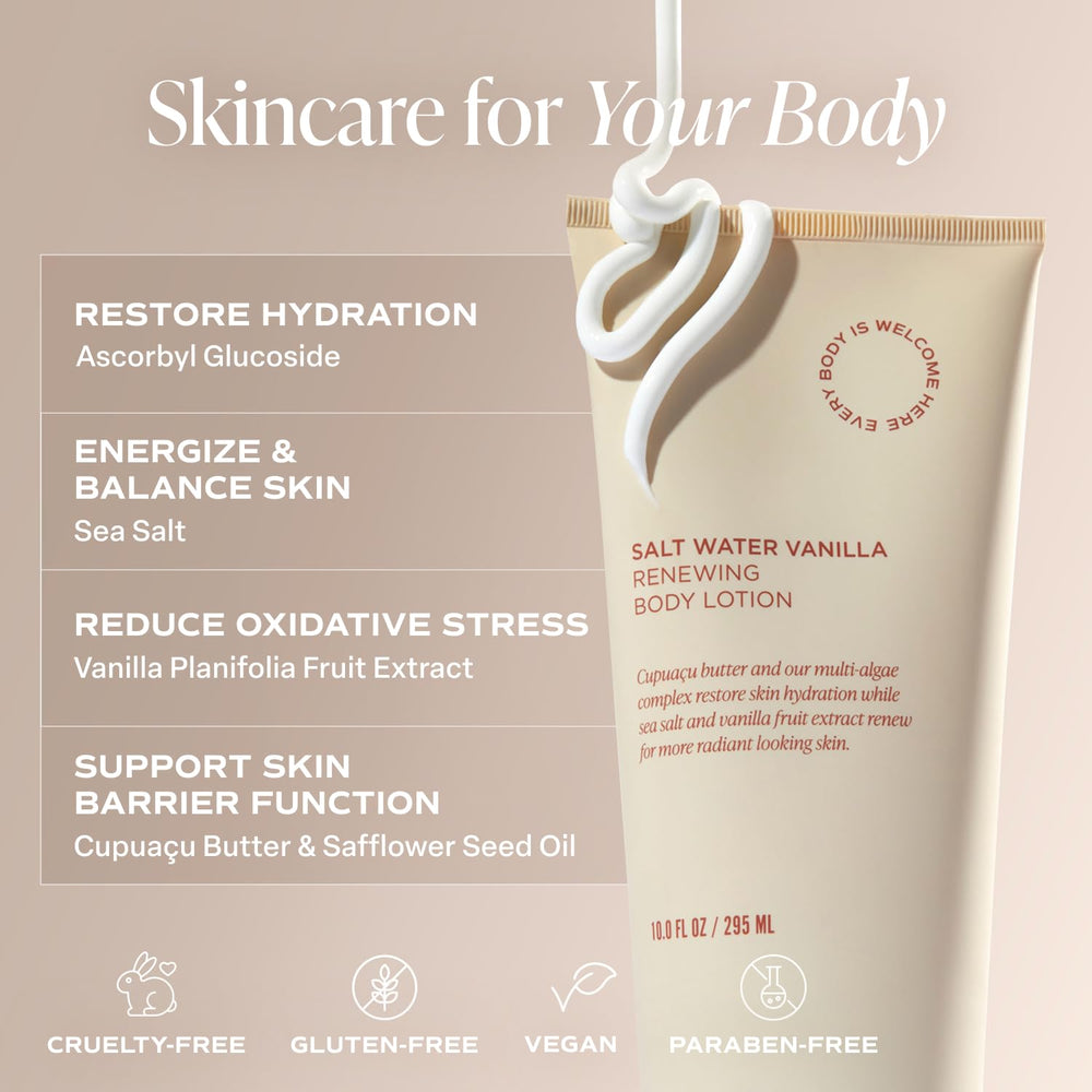 Saltair Body Lotion Salt Water Vanilla scent evokes coastal freshness.
