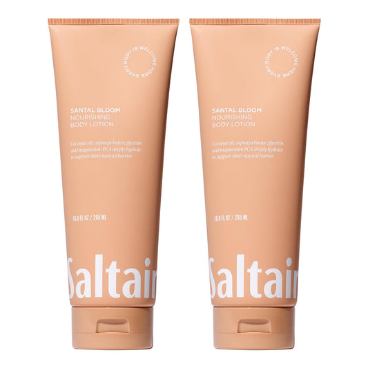 Saltair Body Lotion Santal Bloom bottle showcases hydrating formula for all-day moisture.