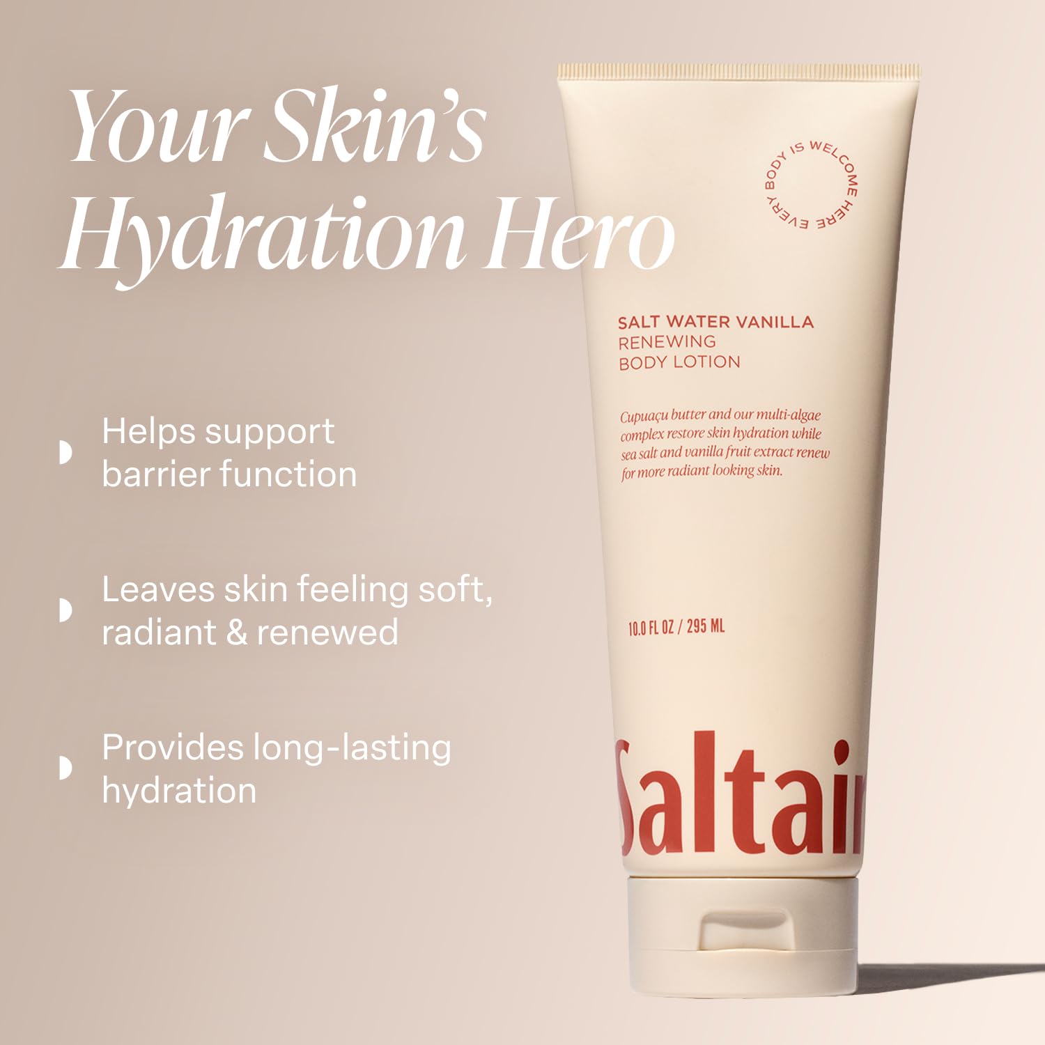 Saltair Body Lotion creamy texture close-up showing rich moisture.
