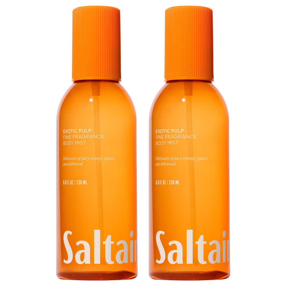 Saltair Exotic Pulp Body Mist bottle highlights tropical notes for daily refreshment.