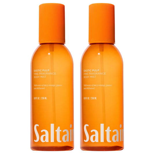 Saltair Exotic Pulp Body Mist bottle highlights tropical notes for daily refreshment.