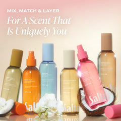 Saltair body mist spray on skin for a light, non-greasy feel.