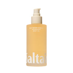 Saltair Body Oil bottle with pump showing vanilla fragrance and silky hydration