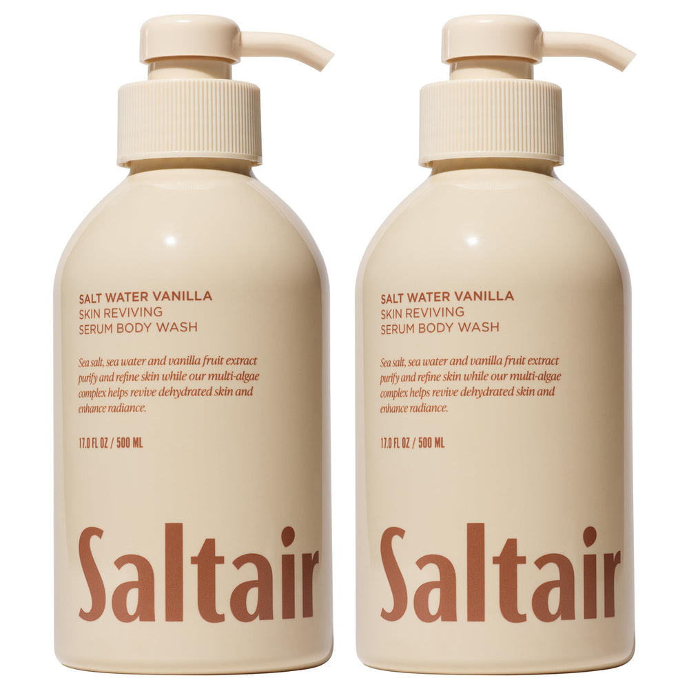 Saltair Salt Water Vanilla bottle front showing rich foam and hydrating cleanse