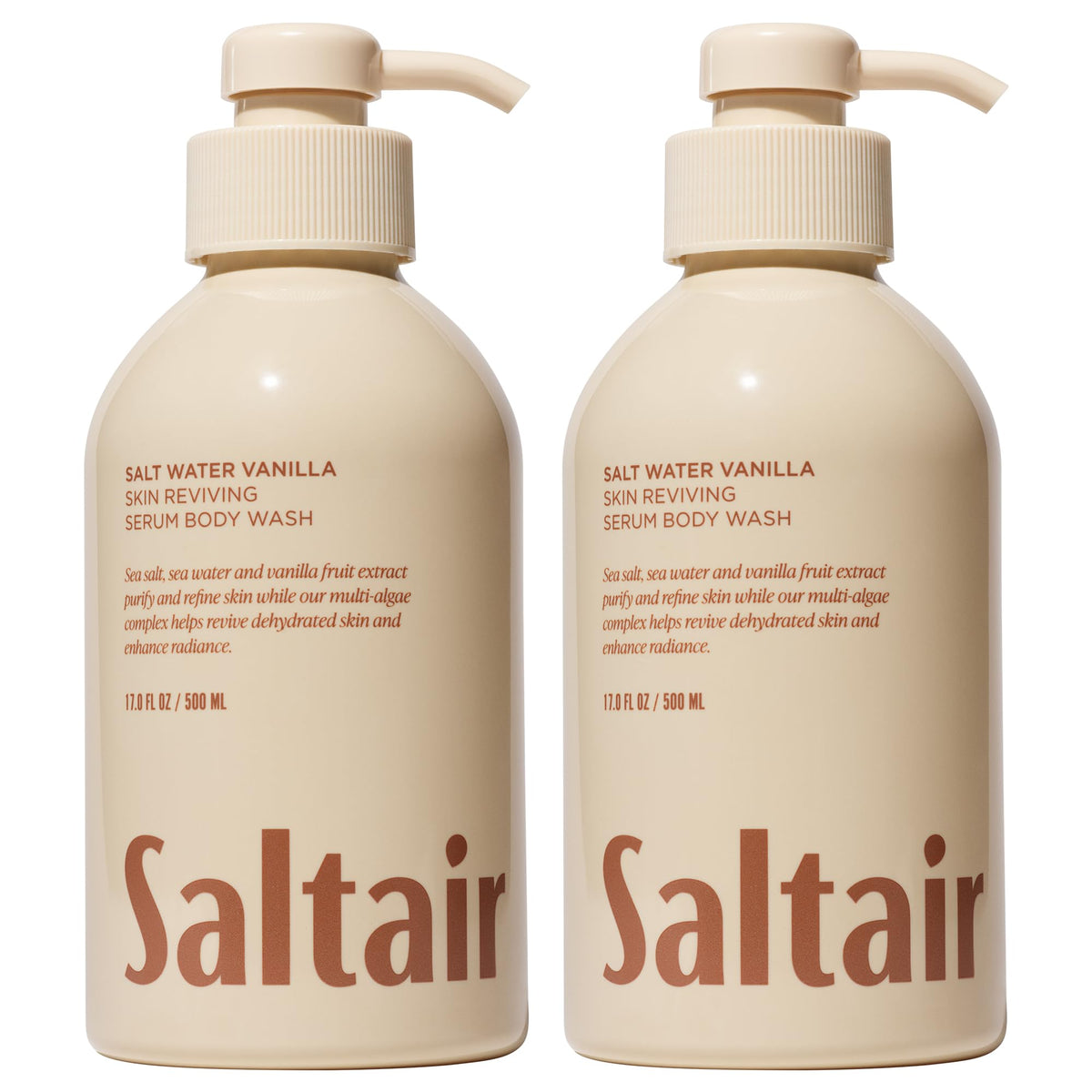 Saltair Salt Water Vanilla bottle front showing rich foam and hydrating cleanse