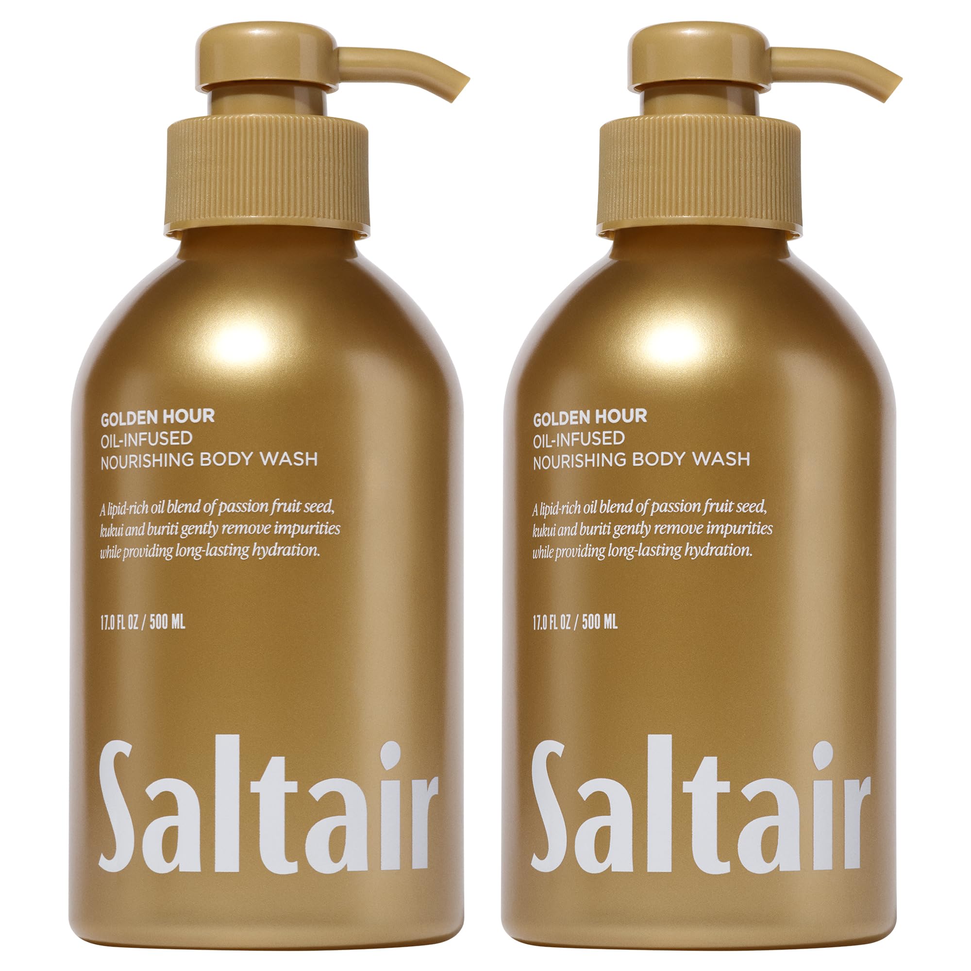 Saltair Golden Hour bottle-pump close-up showing hydrating cleanse for smooth skin