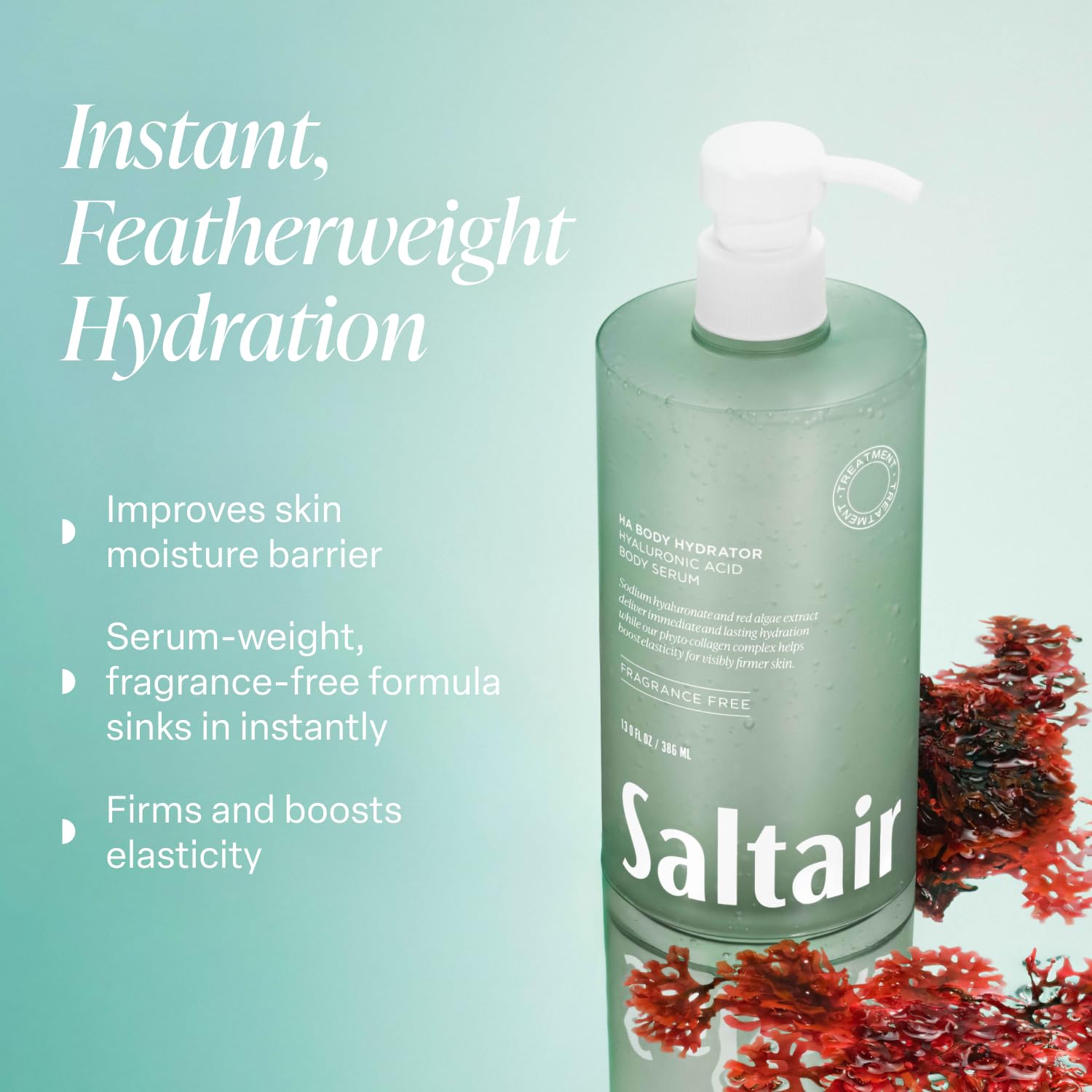 Saltair Hyaluronic Acid Body Serum with sheer gel texture absorbing quickly