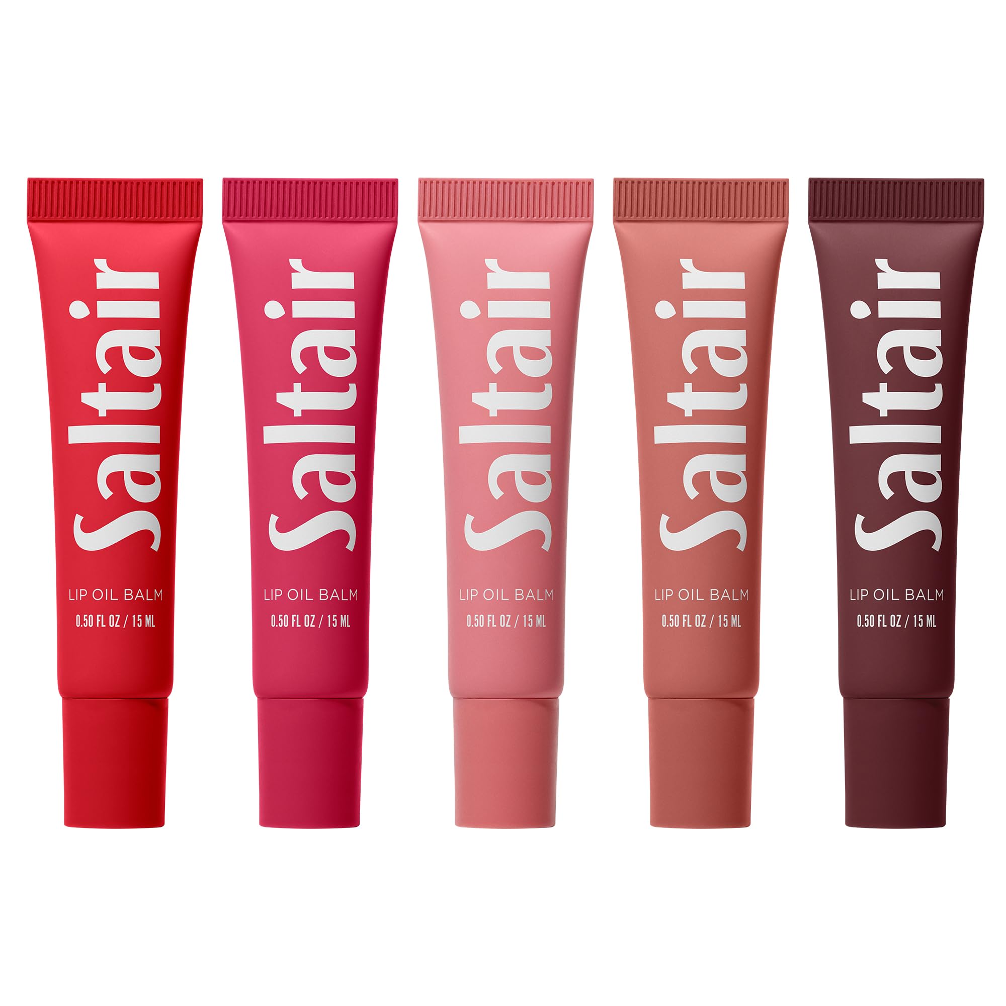 Saltair Hydrating Lip Oil Balm packaging showcases vegan care for soft, shiny lips.