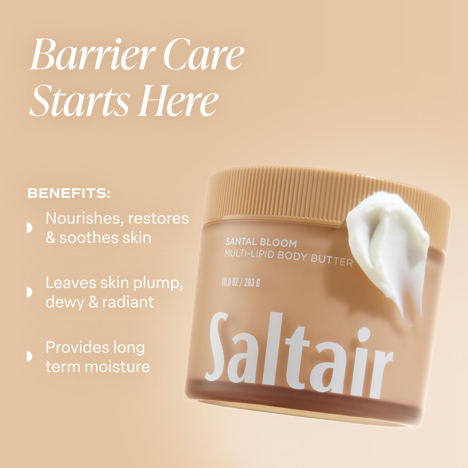 Saltair Multi-Lipid Body Butter with shea butter smooths dry areas with rich emollients.