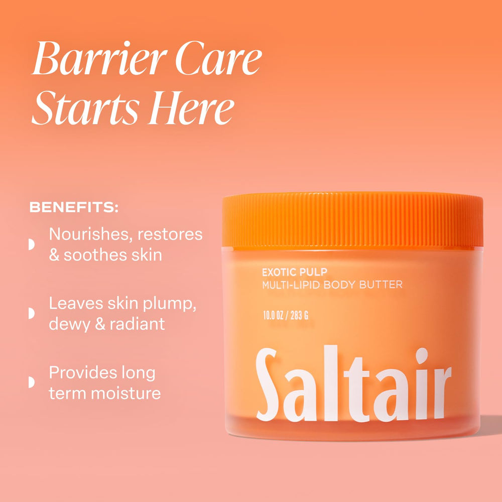 Saltair Multi-Lipid Body Butter texture closeup illustrating creamy, fast-absorbing formula.