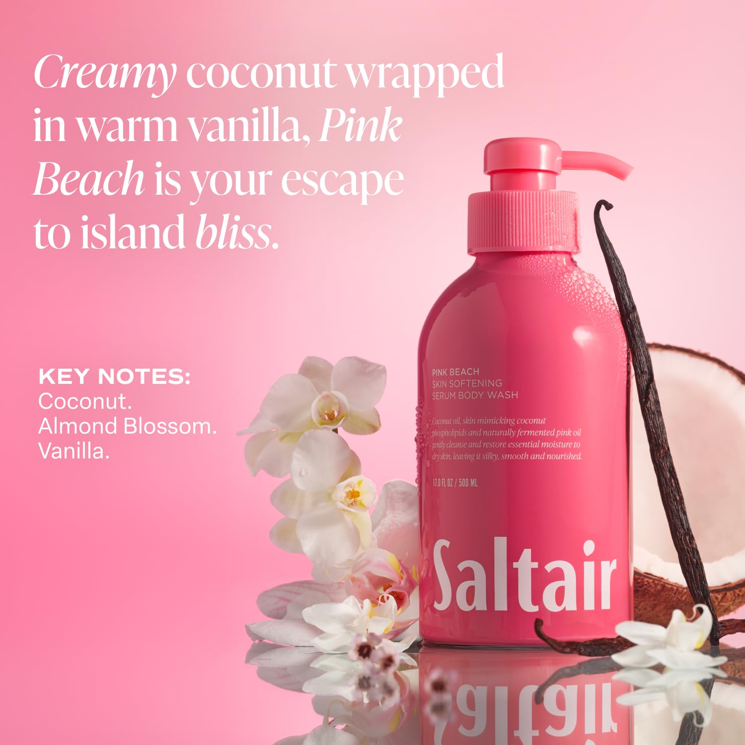 Saltair packaging shot emphasizes vegan, cruelty-free, paraben-free credentials for conscious shoppers.