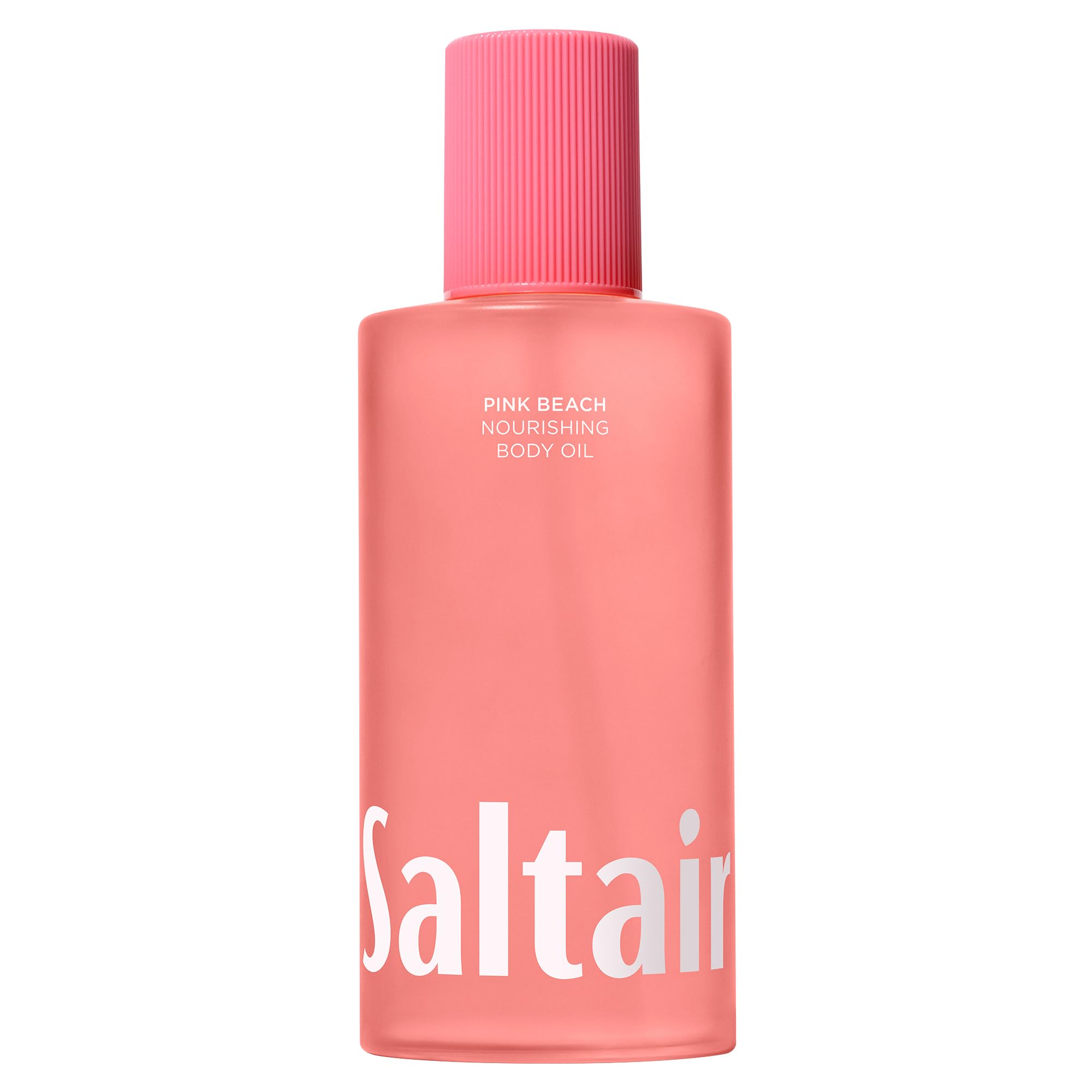 Saltair Pink Beach Body Oil bottle highlights a non-greasy, hydrating formula for daily use.