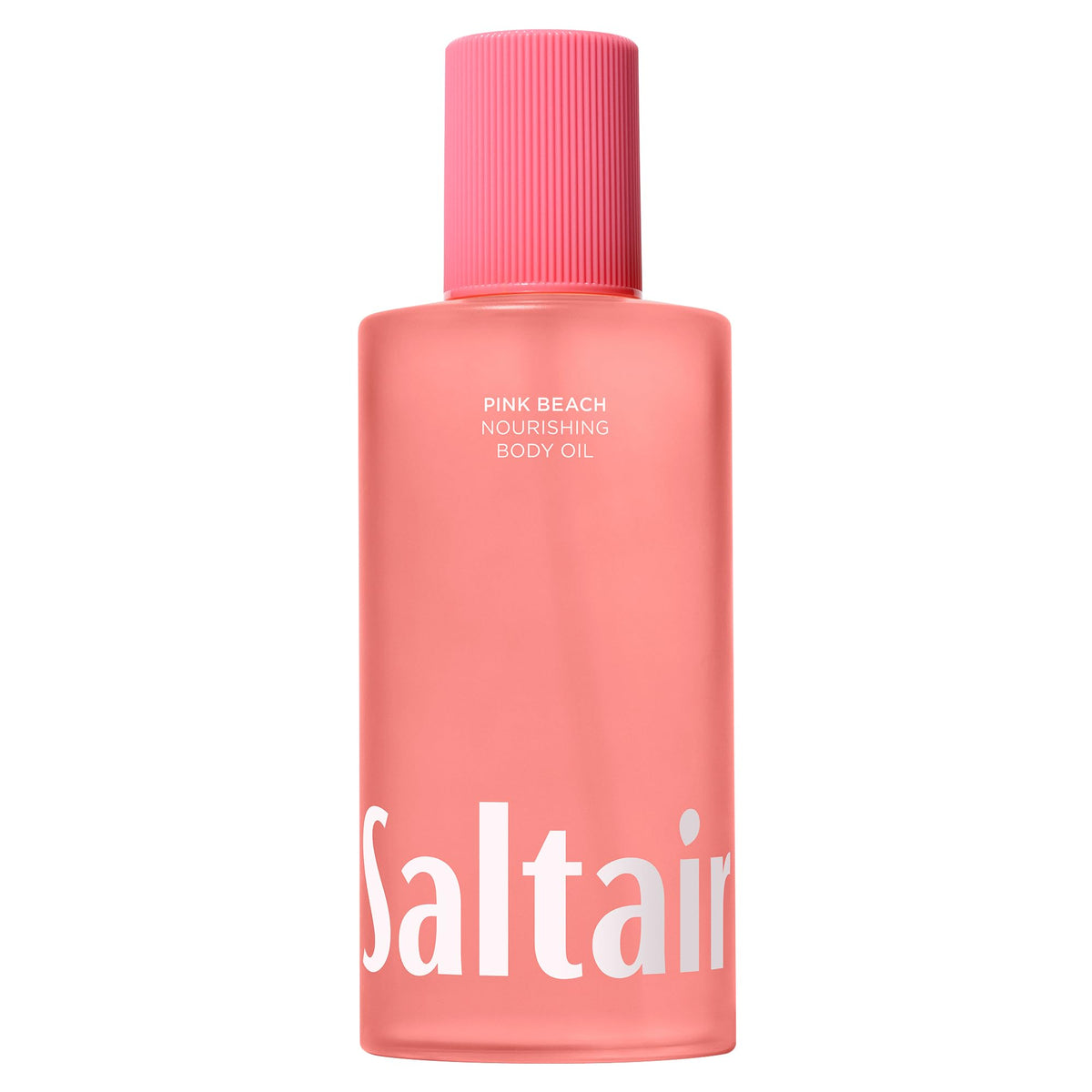 Saltair Pink Beach Body Oil bottle highlights a non-greasy, hydrating formula for daily use.