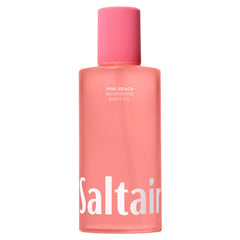 Saltair Pink Beach Body Oil bottle highlights a non-greasy, hydrating formula for daily use.