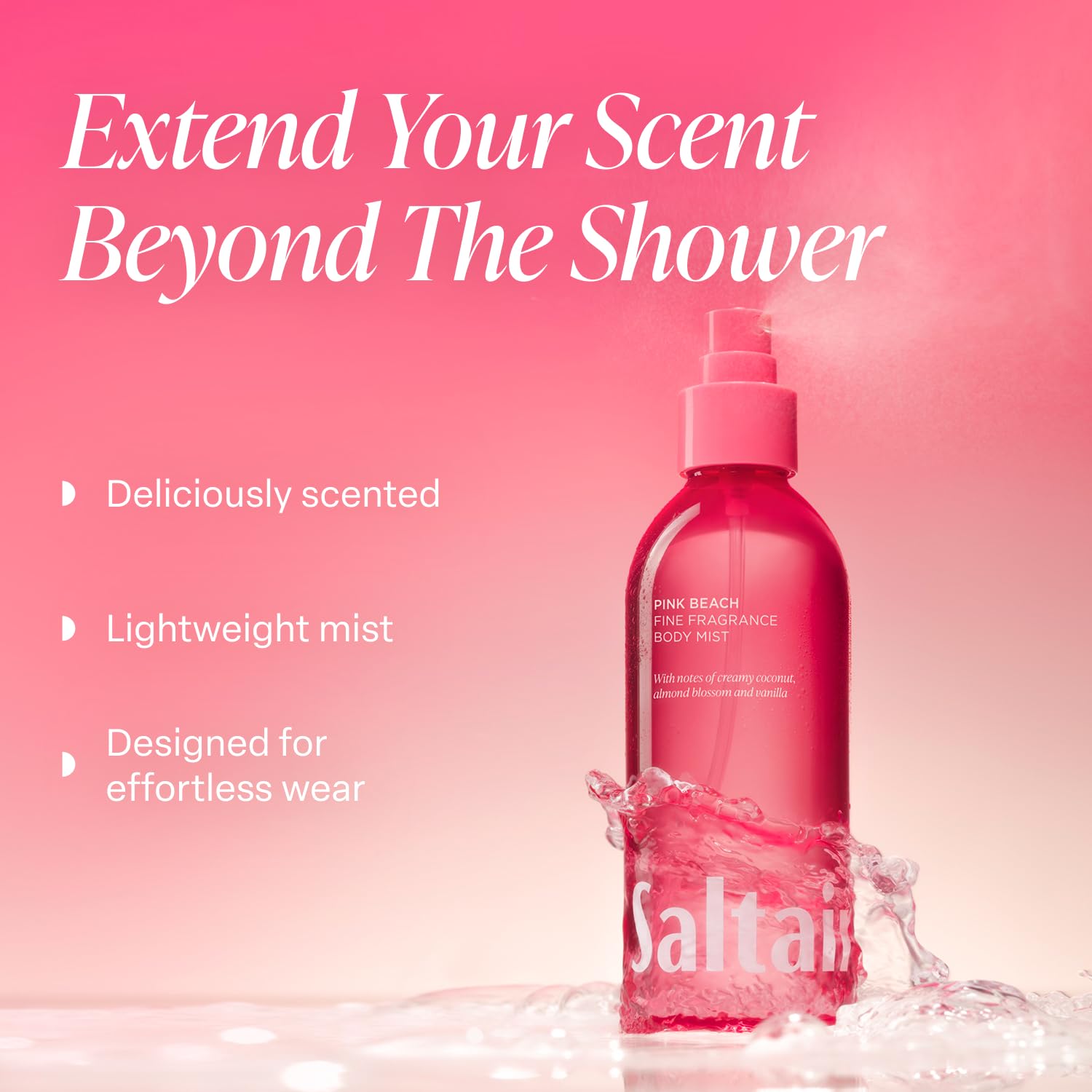 Saltair Pink Beach fragrance label close-up showing coconut-based scent notes.