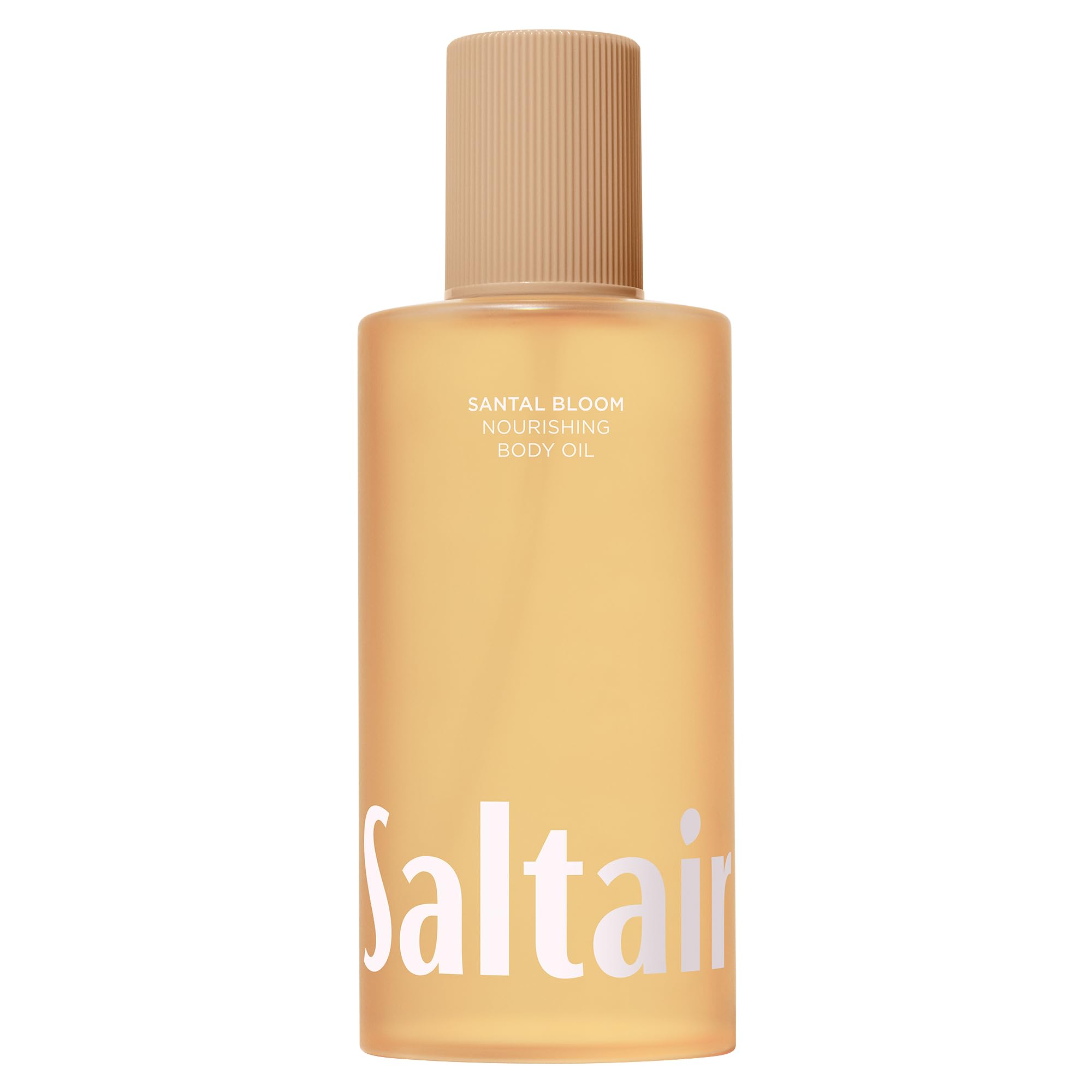 Saltair Santal Bloom bottle pours oil for smooth skin after shower.