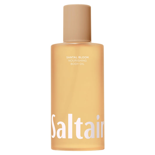 Saltair Santal Bloom bottle pours oil for smooth skin after shower.
