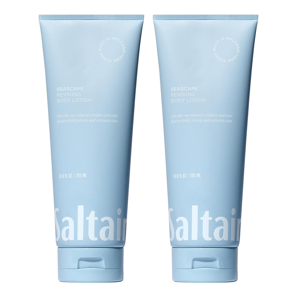 Saltair Seascape Lotion tubes front view shows rich hydration for dry skin.