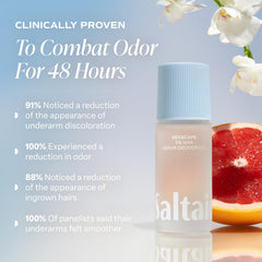 Saltair Serum Deodorant Seascape fragrance swatch with tropical notes.
